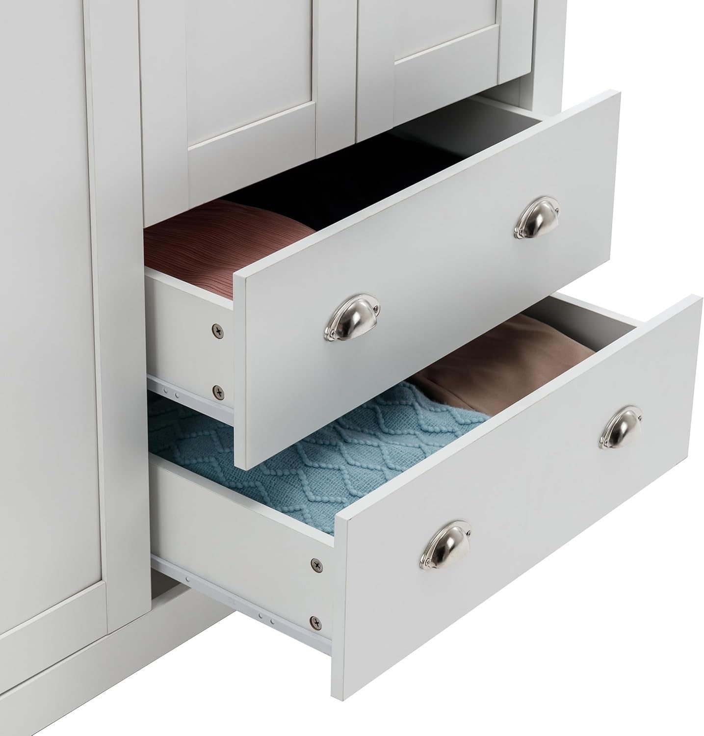 White Oak 3 Door Wardrobe With Drawers & Hanging Rail - Modern Storage