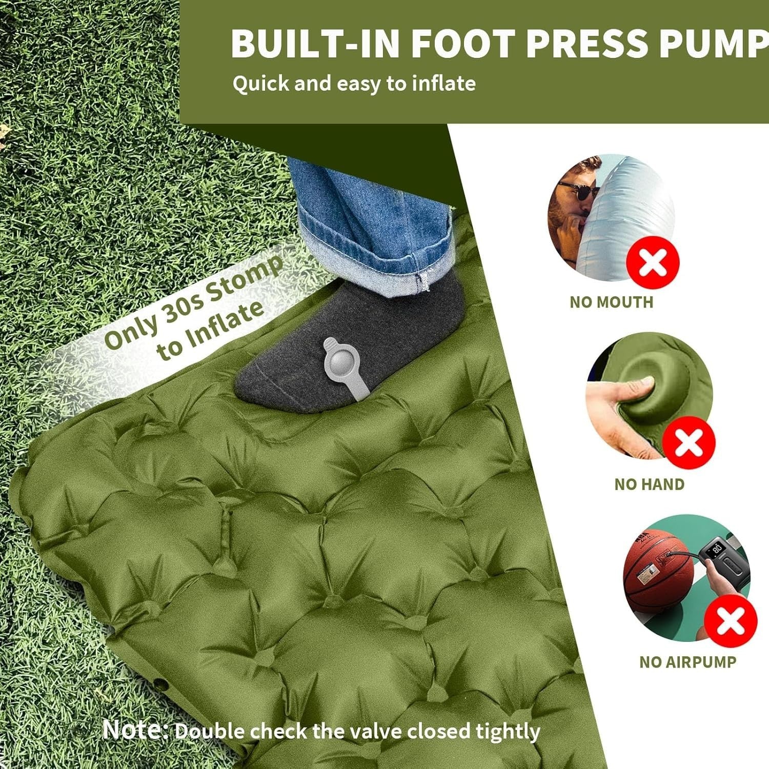 Single Inflatable Camping Mat 195x65x10cm Ultralight with Pillow