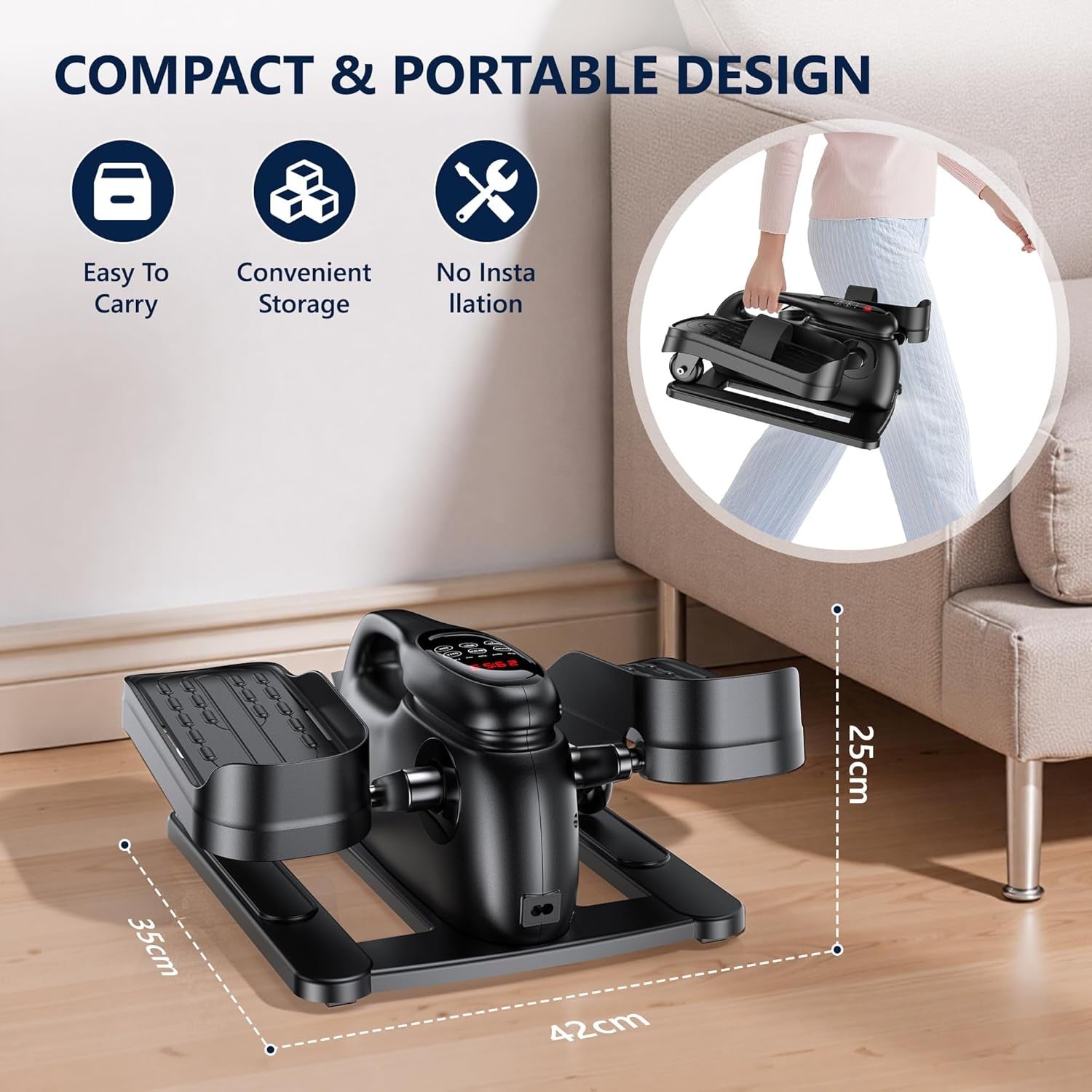 Under Desk Elliptical Pedal Exerciser Electric Quiet Leg Trainer Remote