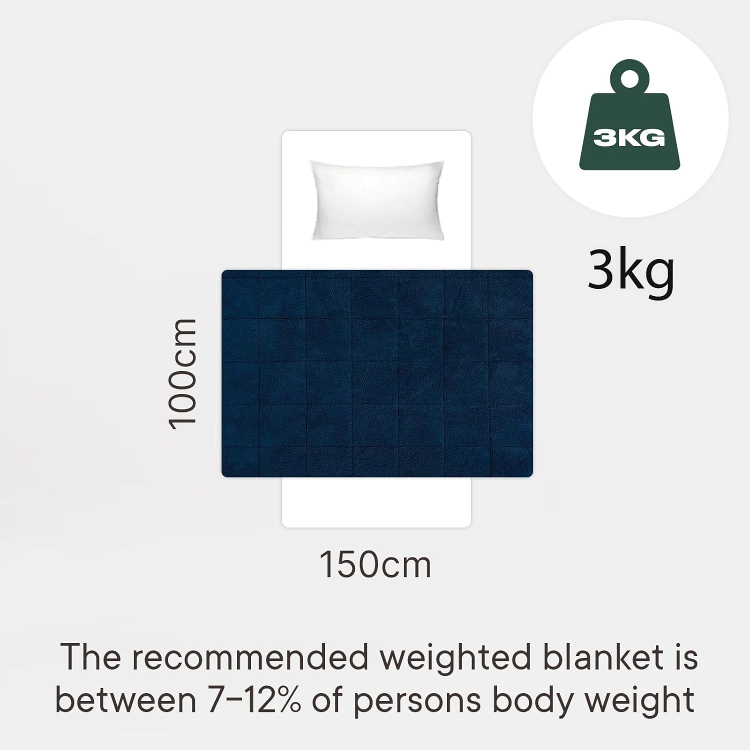 3kg Weighted Blanket 100x150cm Blue Teddy Fleece Reversible Sleep Aid