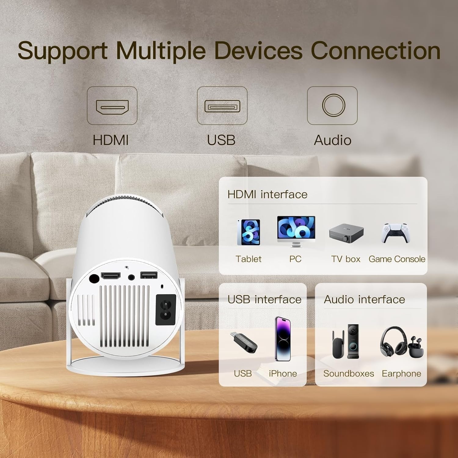 Mini Smart Projector Android 11 WiFi 6 Bluetooth 12000 Lumen Portable