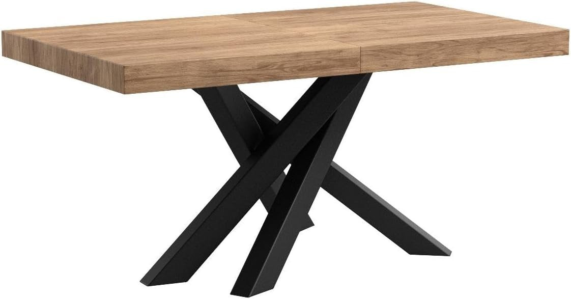 Extendable Walnut Dining Table 160–240cm w/ Rustic oak Cross Black Legs Modern