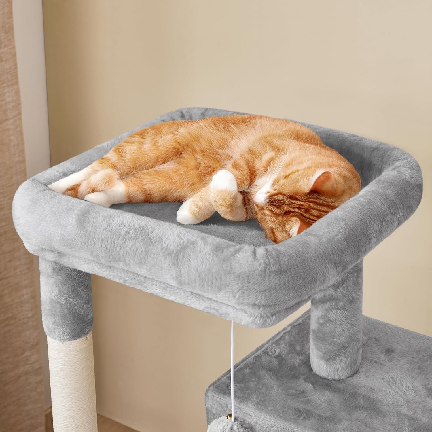 106cm Cat Tree Tower Multi Level Double Condo Scratching Post Light Grey