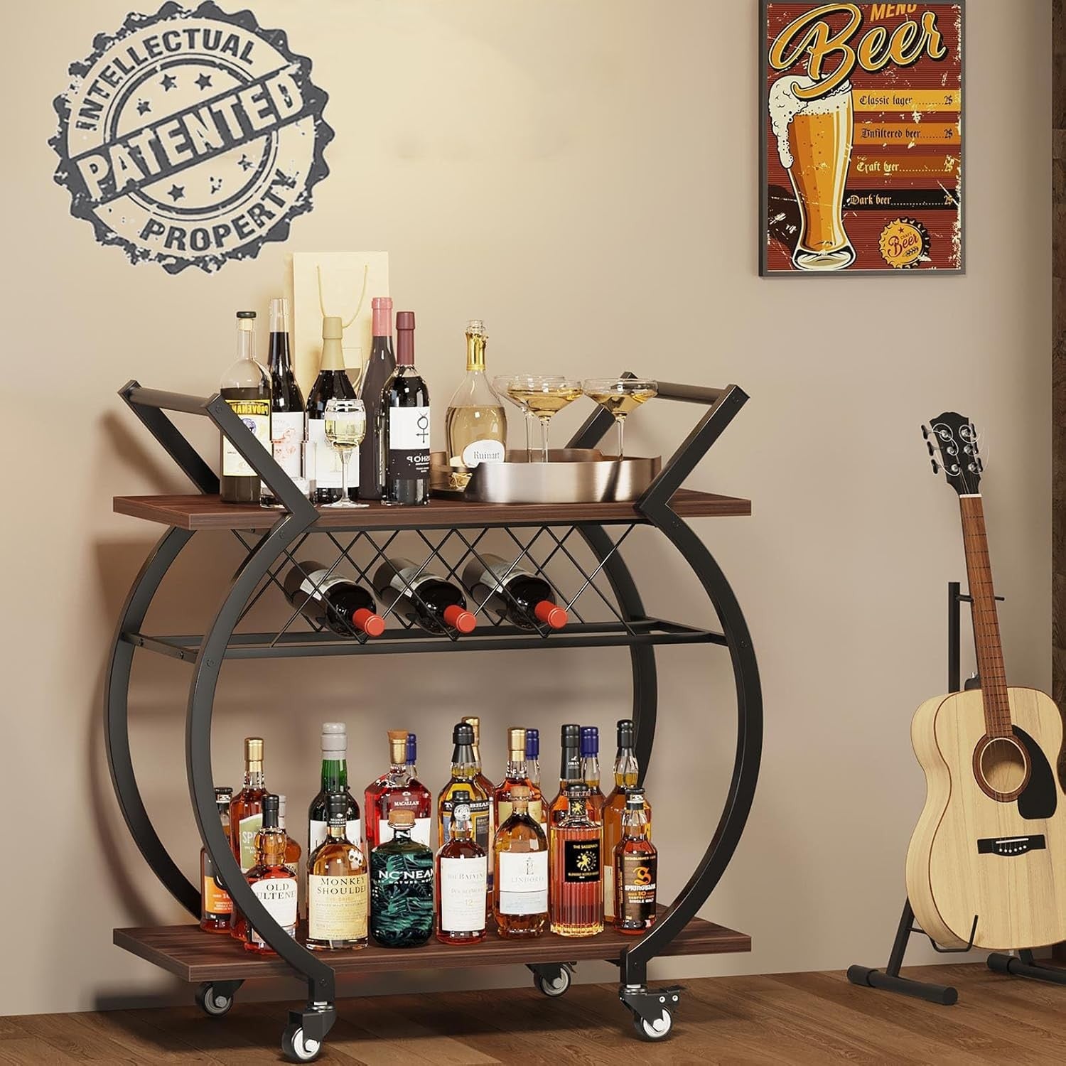 Luxury Gold Bar Cart Drinks Trolley on Wheels Wine Rack Coffee Serving Cart