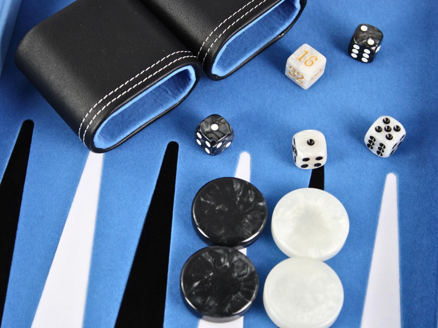 21 Inch Luxury Backgammon Set Faux Leather Case Sky Blue Tournament Board