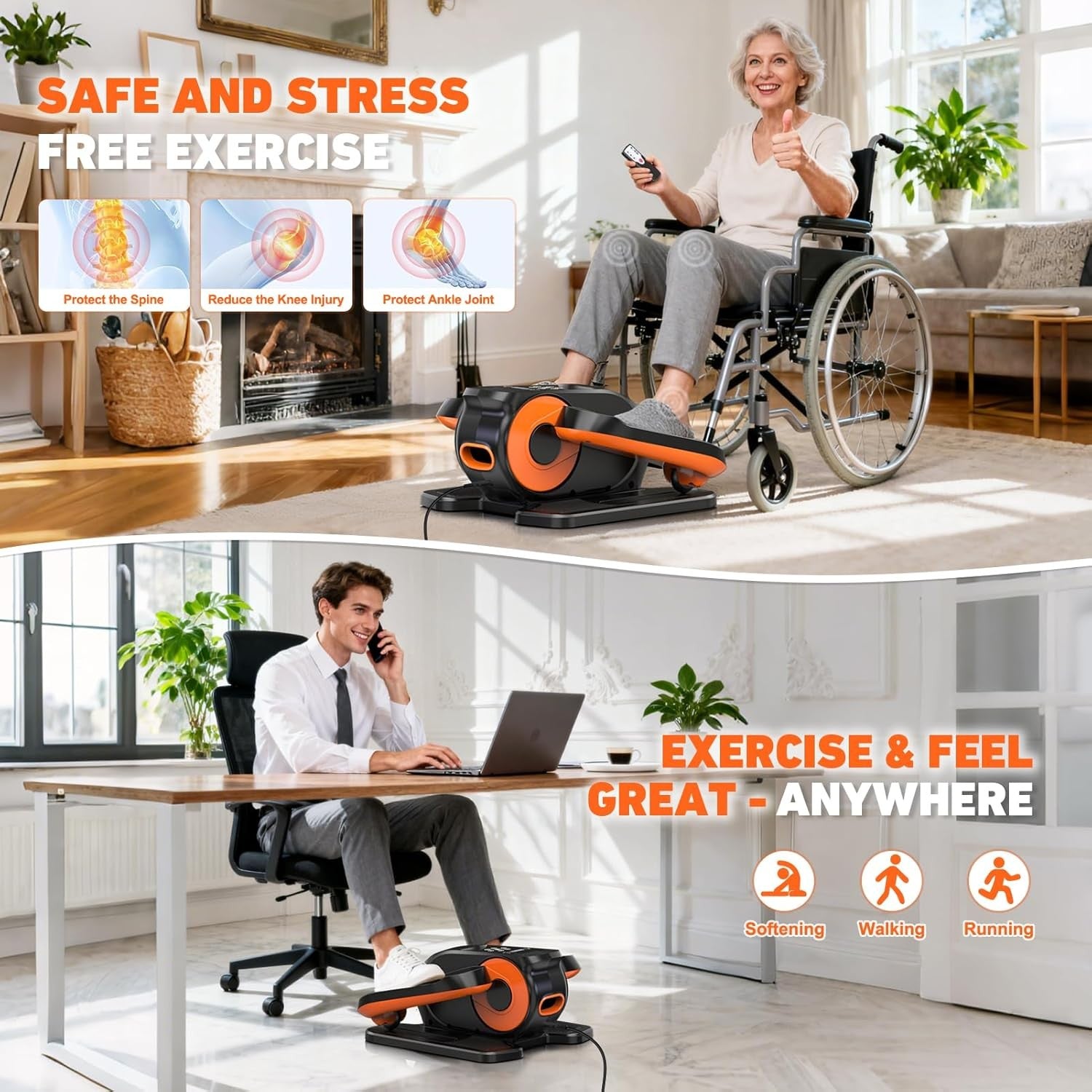 Under Desk Electric Elliptical Pedal Exerciser Quiet 12 Speed Remote Trainer