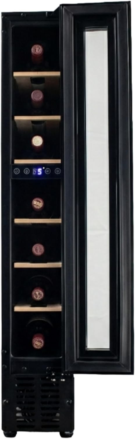Slim Wine Cooler Fridge 7 Bottle Glass Door Quiet LED Home Bar Storage