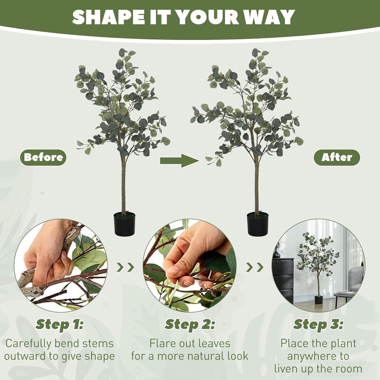 150cm Artificial Eucalyptus Tree Silver Dollar Leaves in Pot Home Garden Decor