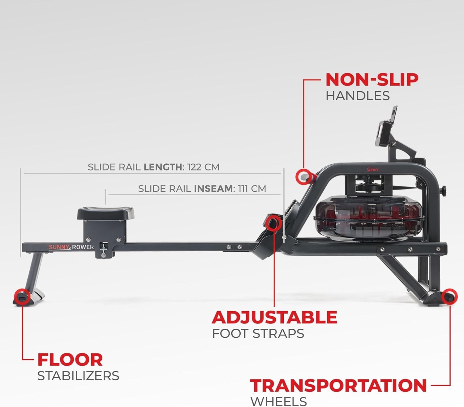 Smart Water Rowing Machine Dynamic Resistance LCD App Holder Quiet Rower 135KG