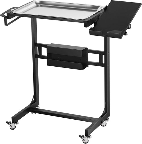 Stainless Steel Tattoo Tray Cart Rolling Workstation with Adjustable Table