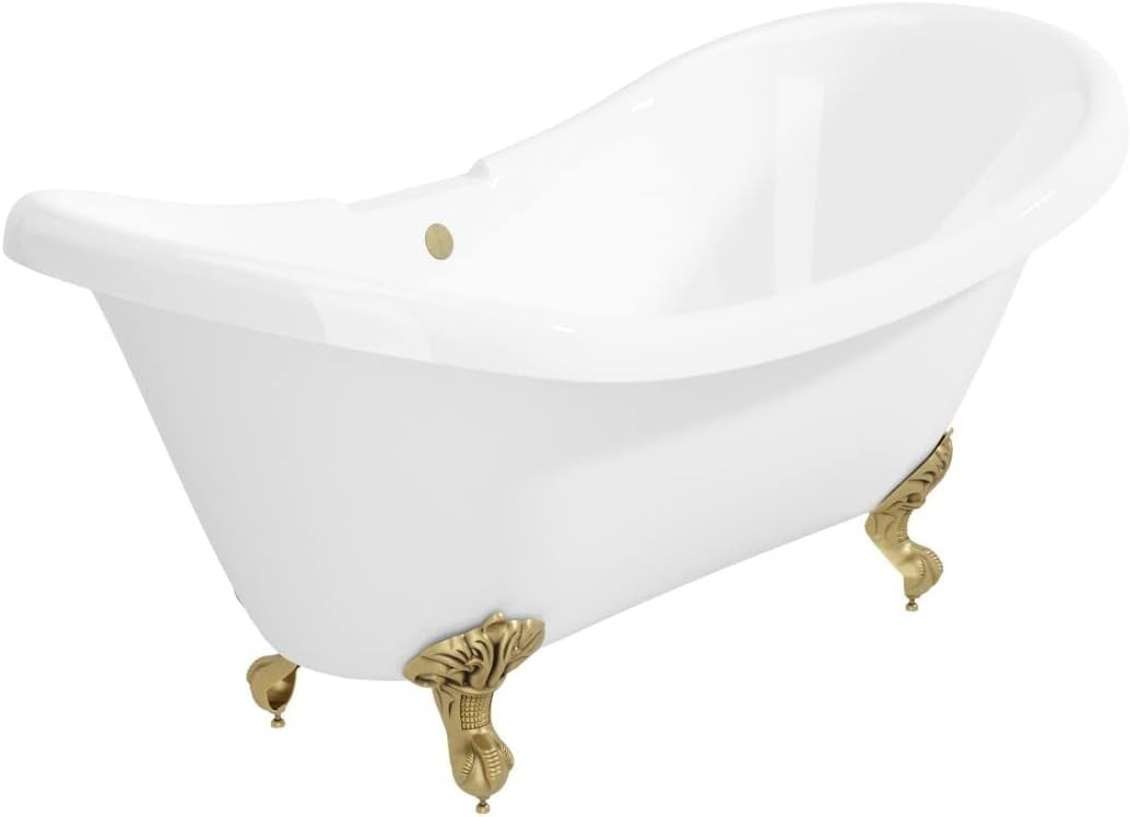 1750x740mm Double Ended Freestanding Roll Top Bath White Acrylic Pink Feet
