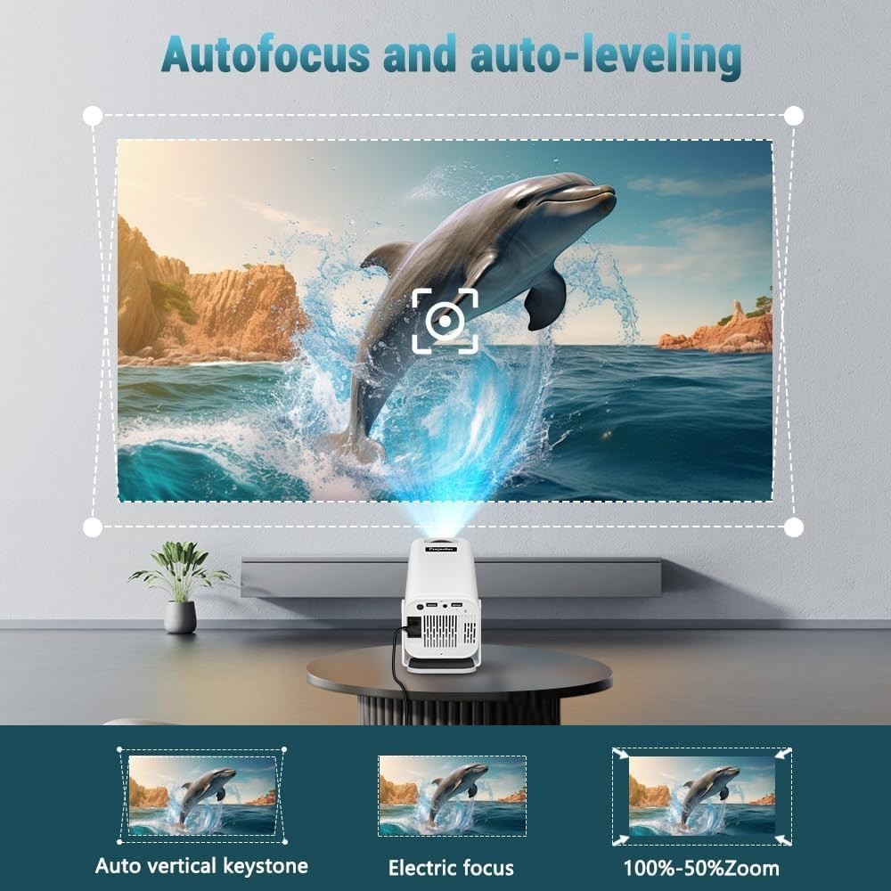4K Smart Mini Projector WiFi 6 Bluetooth Android Portable White