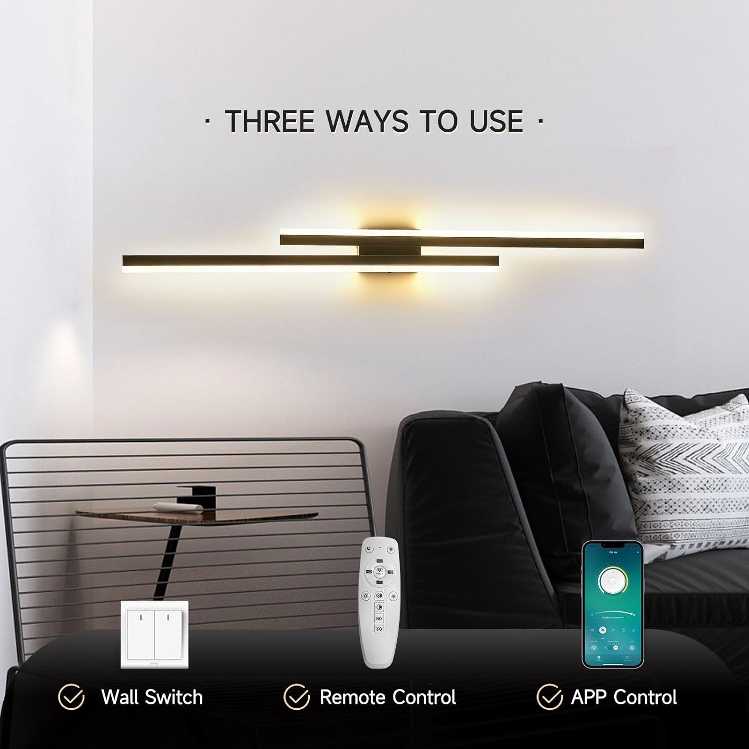 Dimmable LED Wall Light 100cm Modern Remote Control Warm-Cool White Lamp