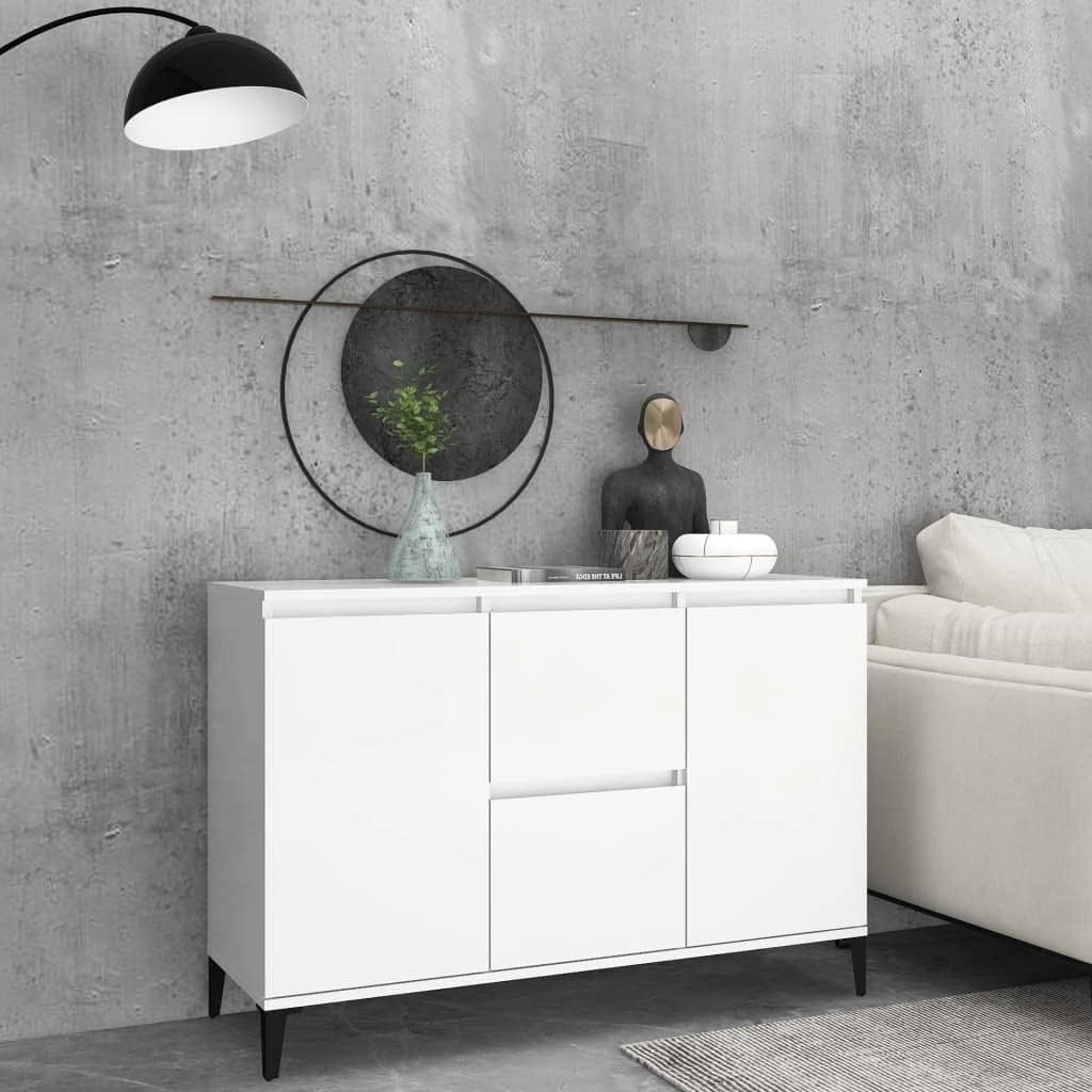 White Industrial Sideboard Cabinet 2 Doors 2 Drawers Storage Hallway Office