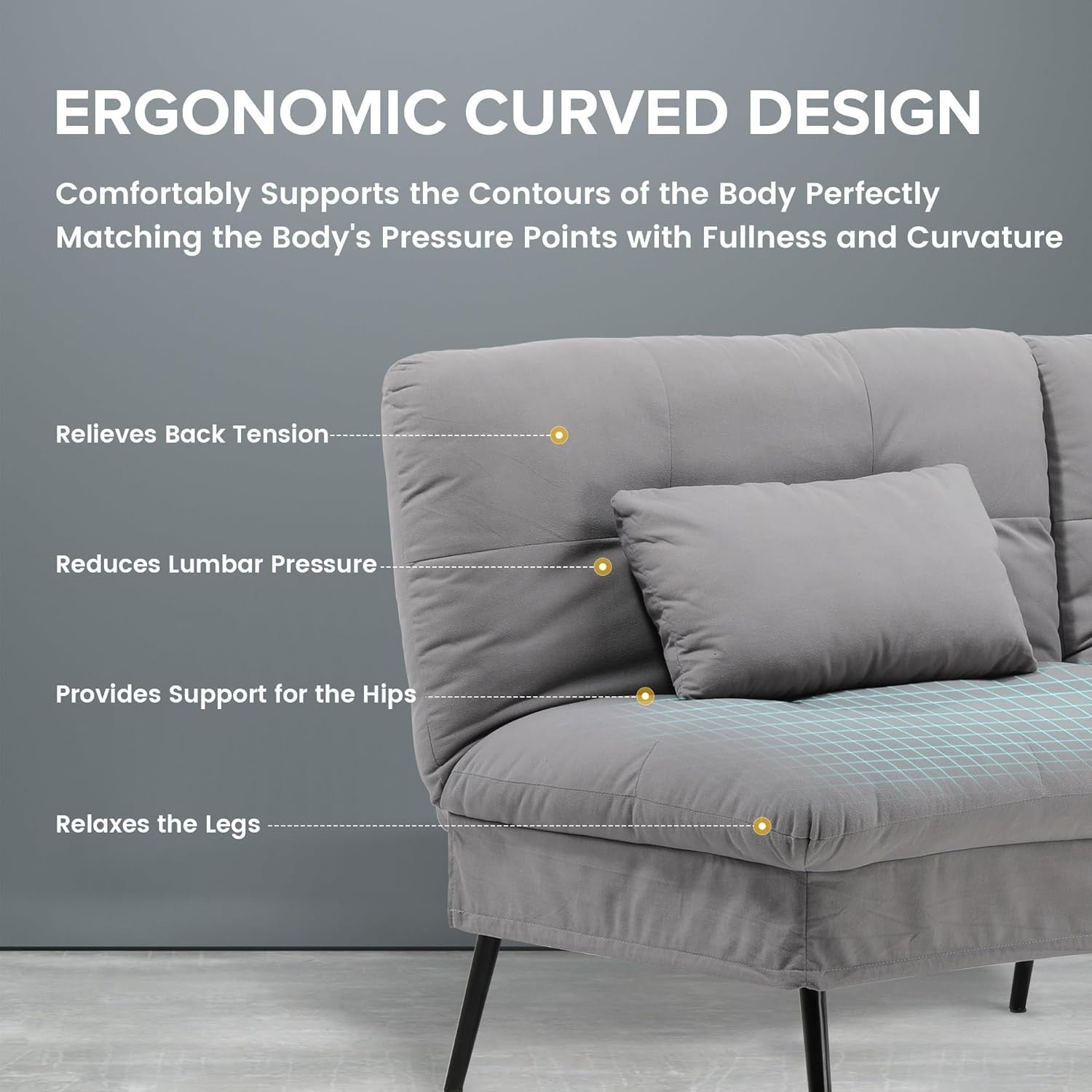 3 Seater Grey Sofa Bed Fabric Futon Couch Adjustable Back Guest Room