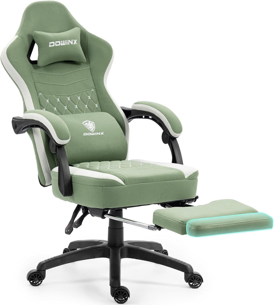 Massage Gaming Chair Fabric Recliner w/ Footrest 150kg Green
