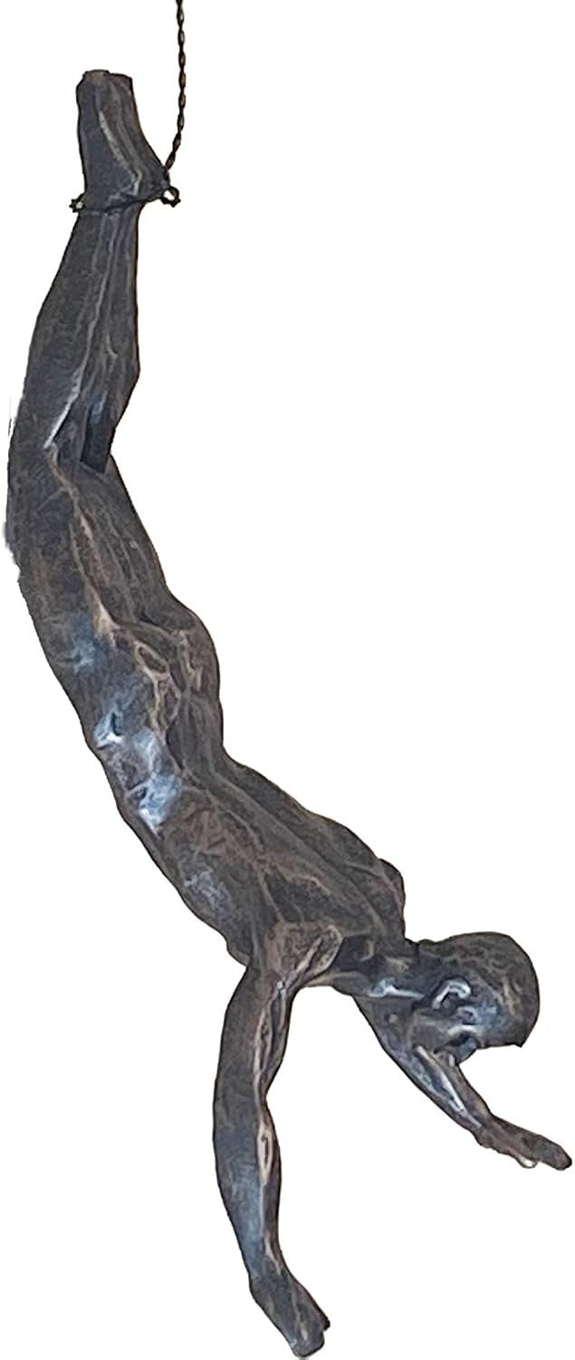 Bronze Climbing Man Wall Art Set 3D Bungee Jumper Decor