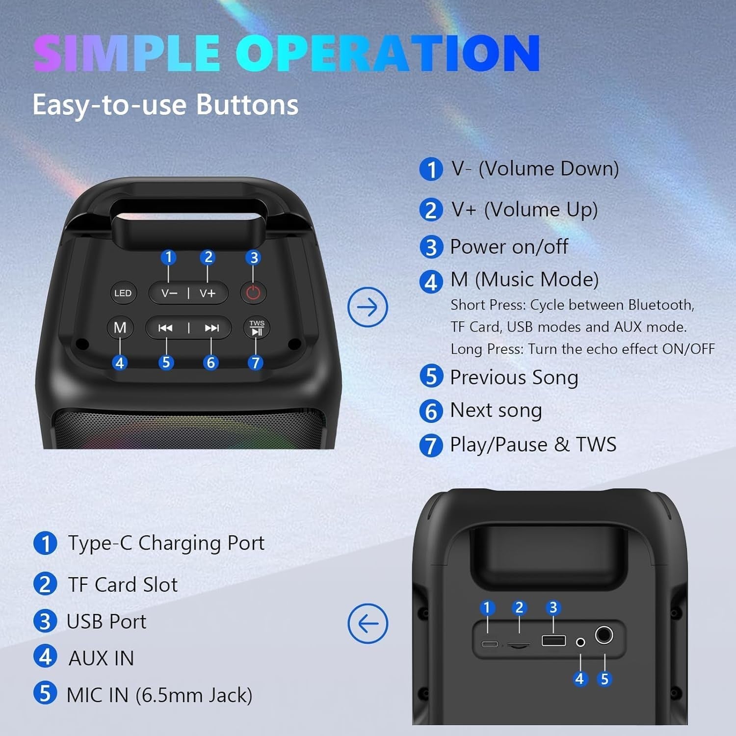 Karaoke Machine with 2 Wireless Mics Bluetooth Party Speaker LED