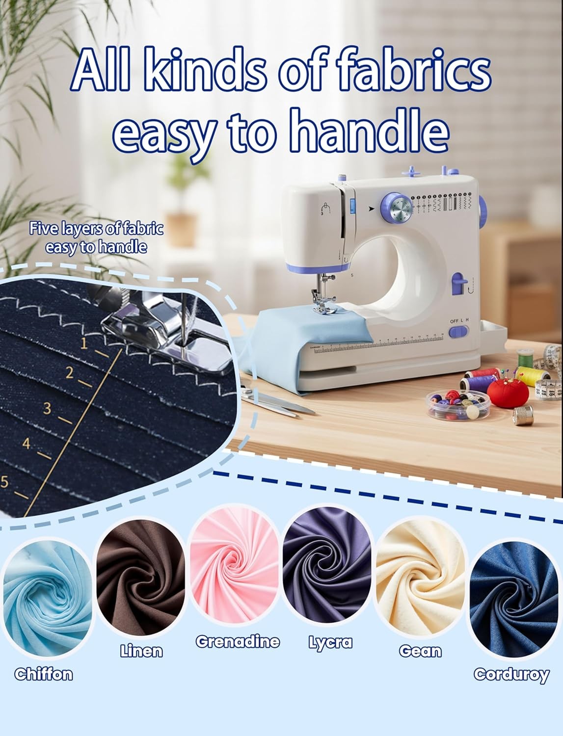 Portable Sewing Machine 12 Stitch 2 Speed Foot Pedal Beginner Home Use