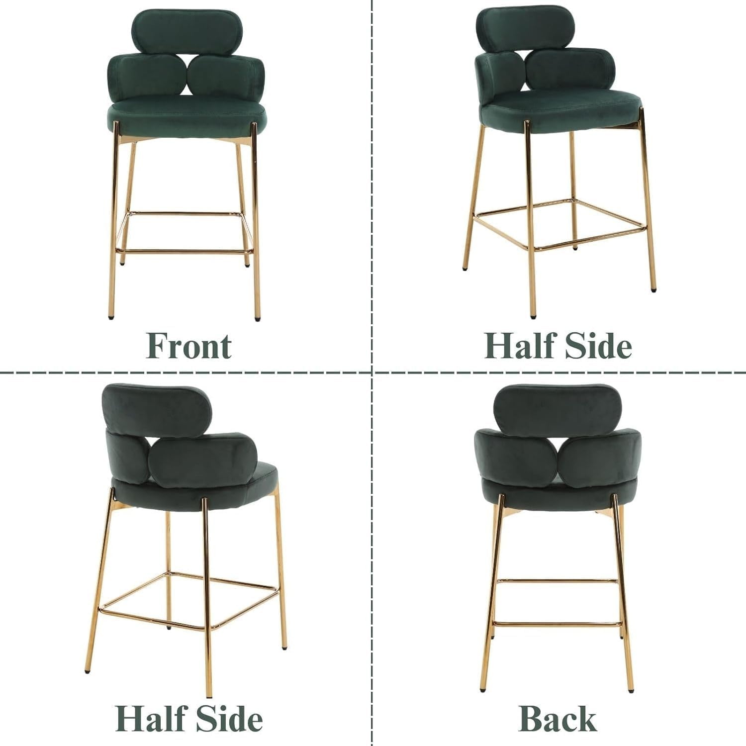 Modern Bar Stools 2pcs Green Velvet Counter Kitchen Chairs