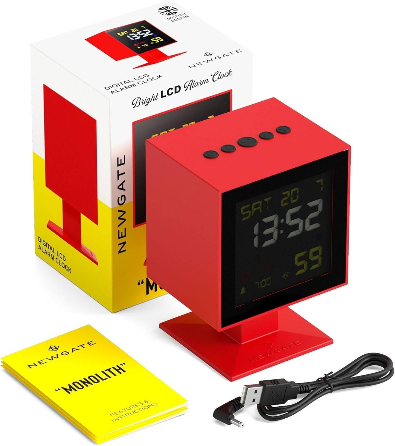 Large Digital Alarm Clock Red Retro Square LCD Desk Bedside Time Display