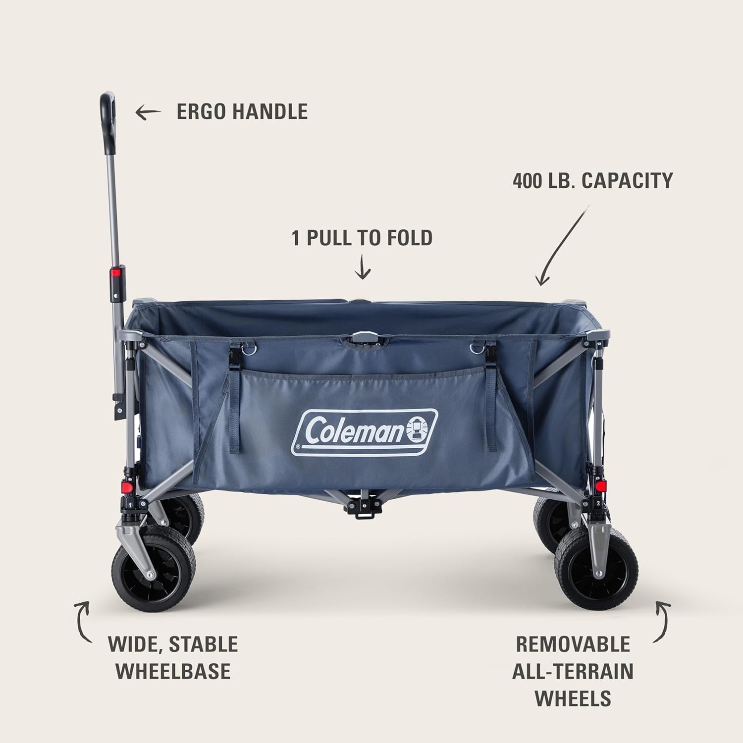 Blue Coleman XL Folding Wagon Heavy Duty Collapsible Utility Cart 400lb Capacity