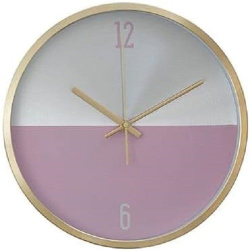Modern Wall Clock Silver Pink 30cm Quiet Quartz Gold Frame Stylish Home Decor