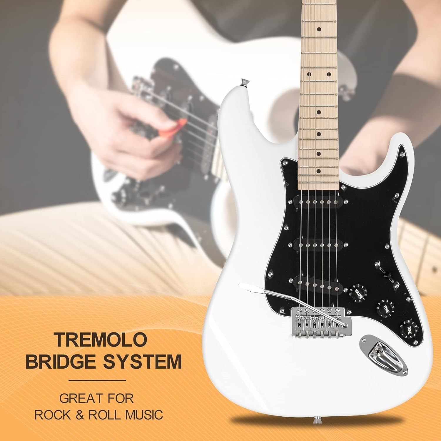 Full Size Electric Guitar Starter Kit White 20W Amp w/ Bag & Cable