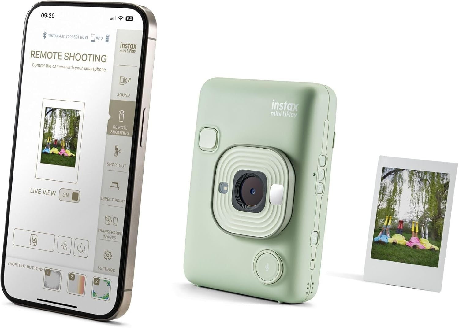 Hybrid Instant Camera LCD Screen USB-C Photo Printer Green Camera
