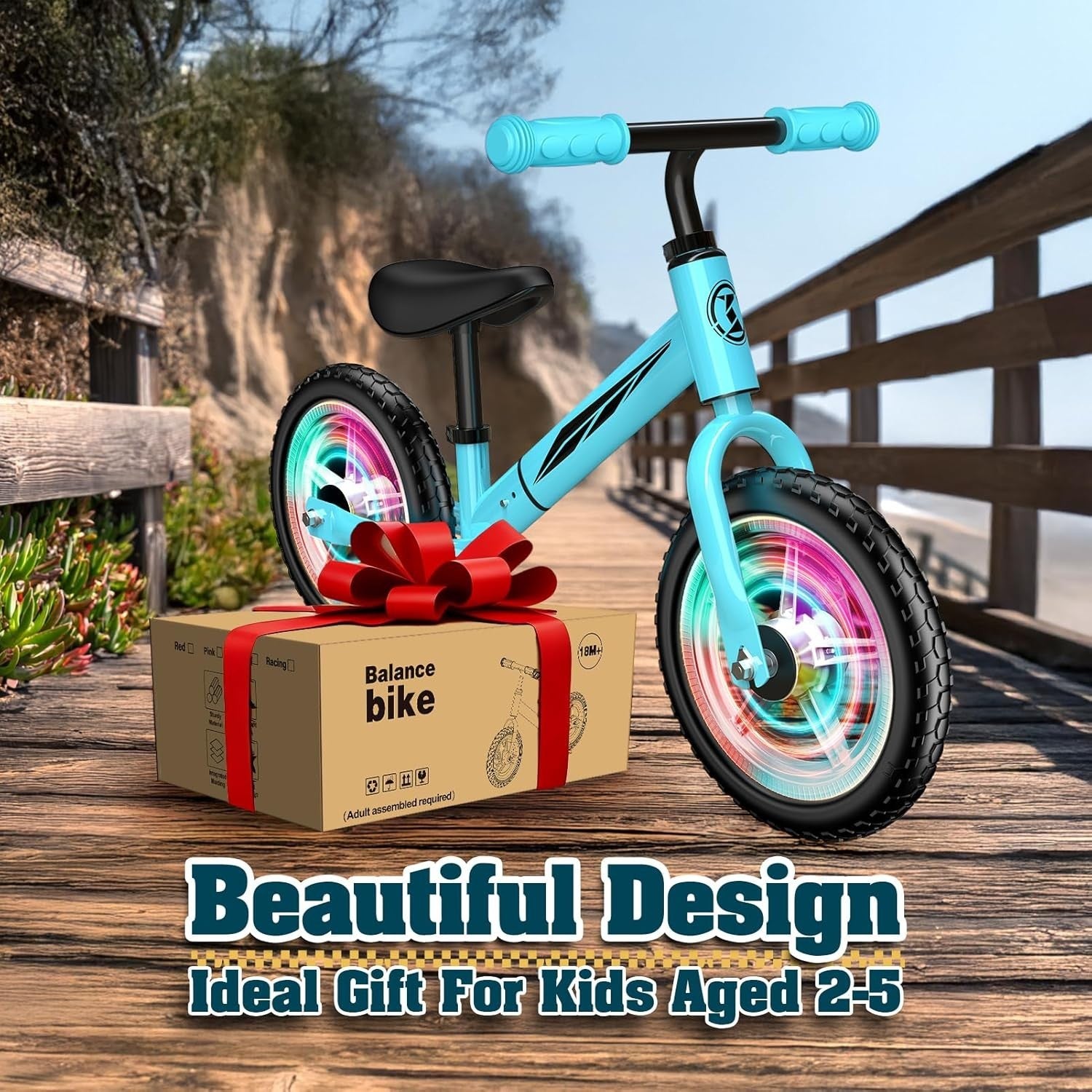 Kids Balance Bike LED Light Up Wheels Adjustable Seat 2-5 Years Blue
