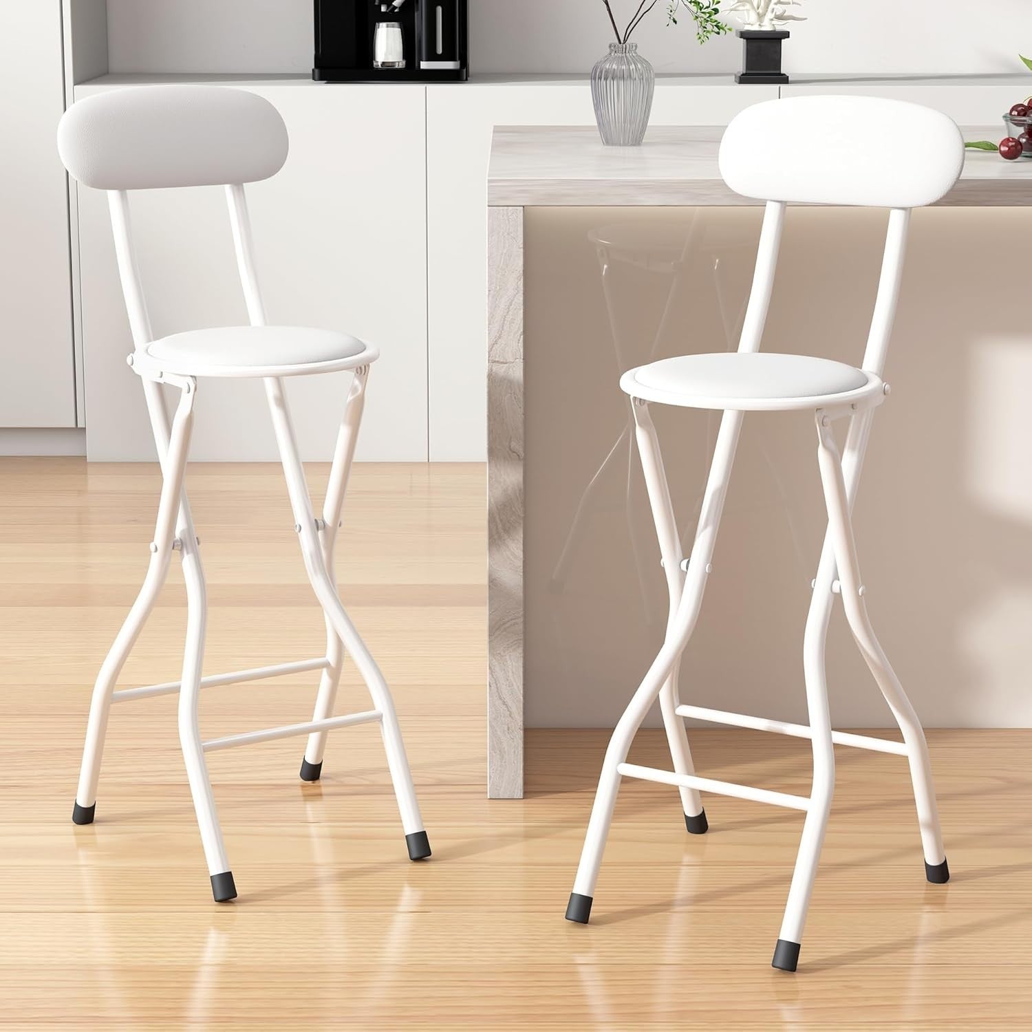 Blue Folding Bar Stool Faux Leather Padded Metal Frame High Chair