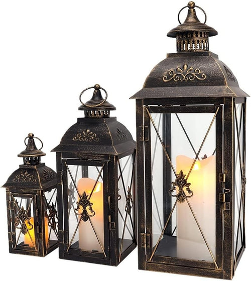 Black Gold Lantern Set of 3 Vintage Metal Candle Holders