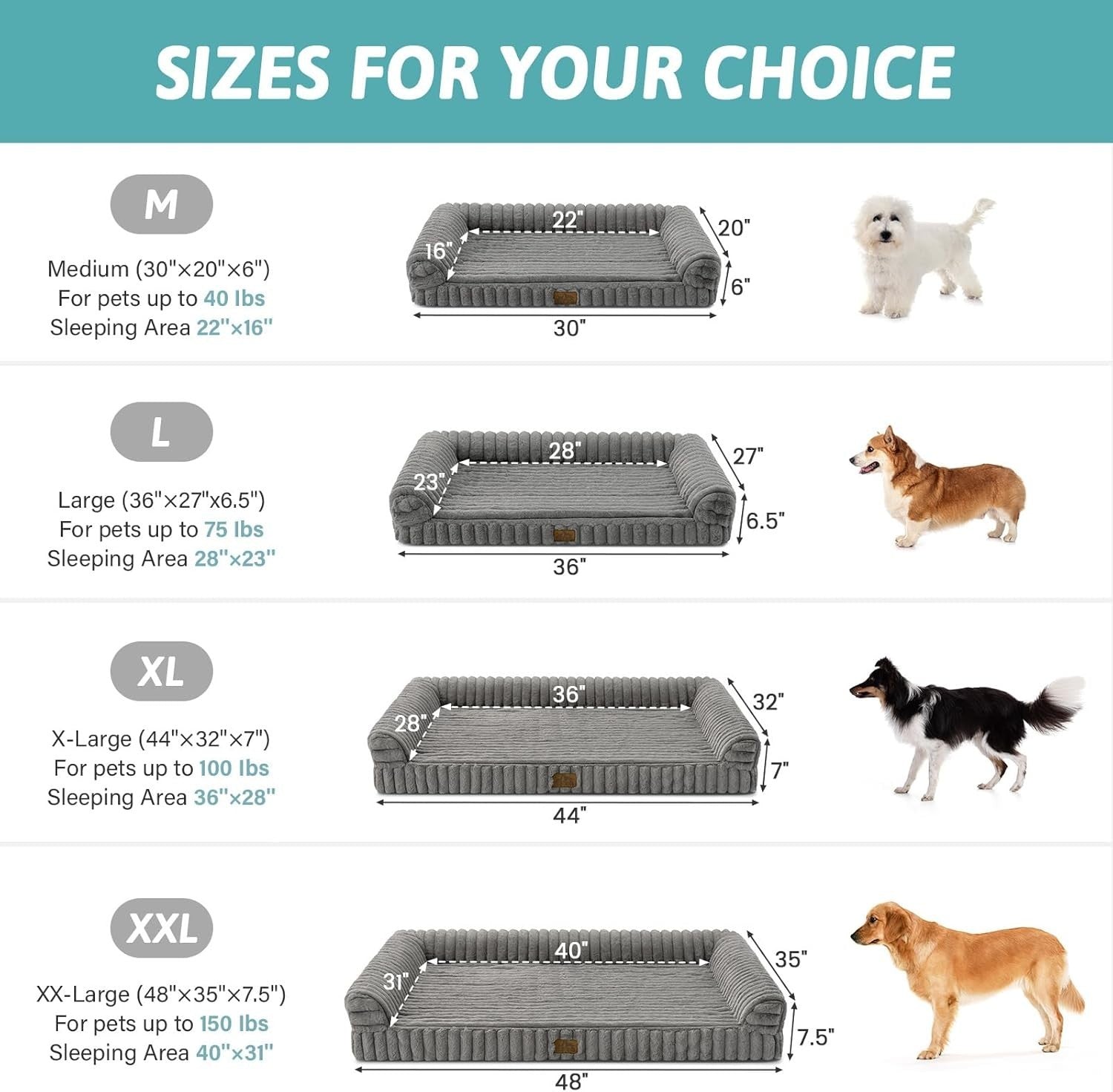 XXL Orthopedic Dog Sofa Bed 120x88cm Waterproof Washable Grey