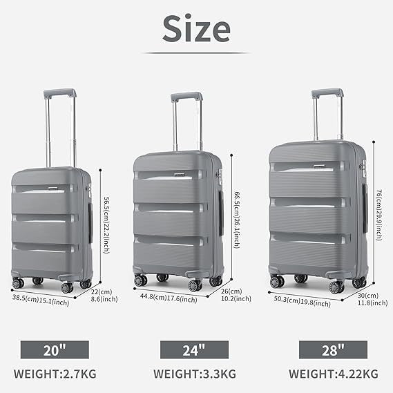 24 Inch Lightweight PP Hard Suitcase 4 Spinner Wheels TSA Lock 66L