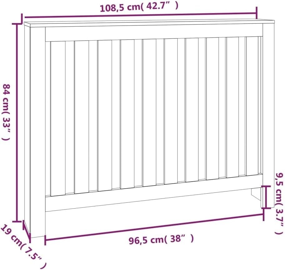 Solid Pine Radiator Cover 108.5x19x84cm – Modern Slatted Heater Cabinet