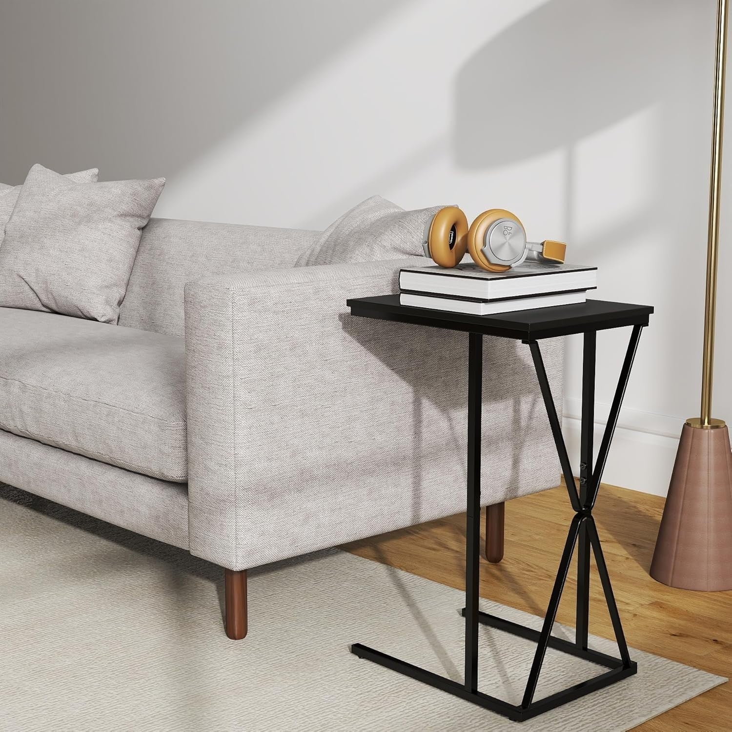 C-Shaped Side Table Black Metal Frame Sofa Bed Laptop Desk