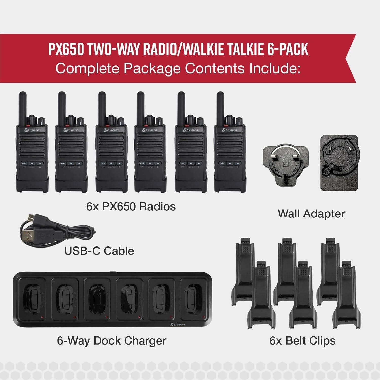 Professional PMR446 Walkie Talkies 6-Pack Rechargeable 12km Range