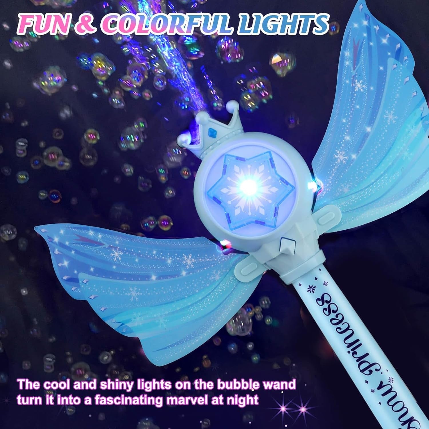 Kids Bubble Wand Light Music Fairy Princess Toy Blue