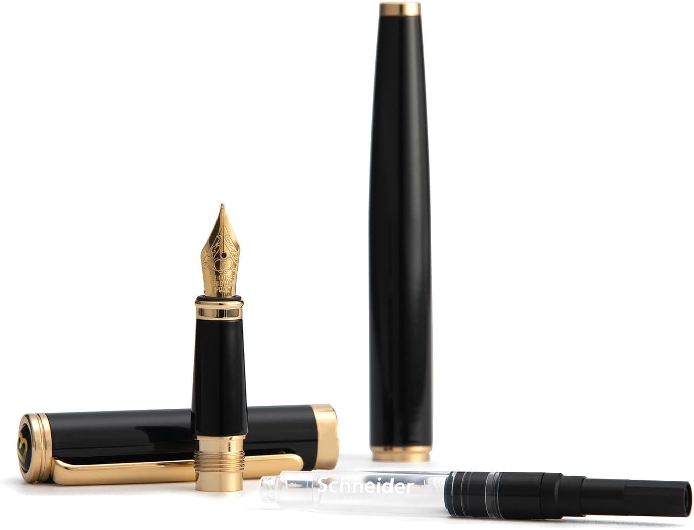Luxury Black Fountain Pen Fine Nib Gold Finish German Ink Converter Gift