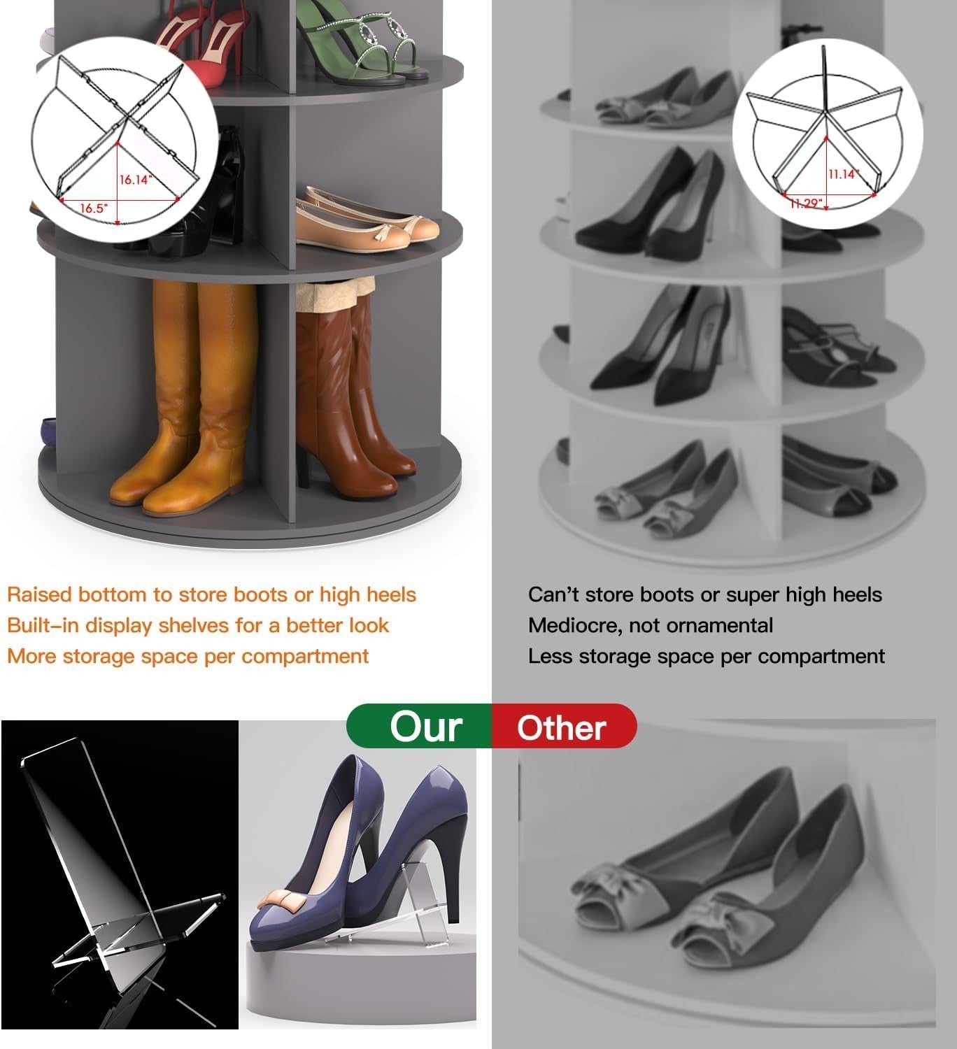 7-Tier Rotating Shoe Rack Tower 67" | 360° Revolving Organizer Stand – Grey