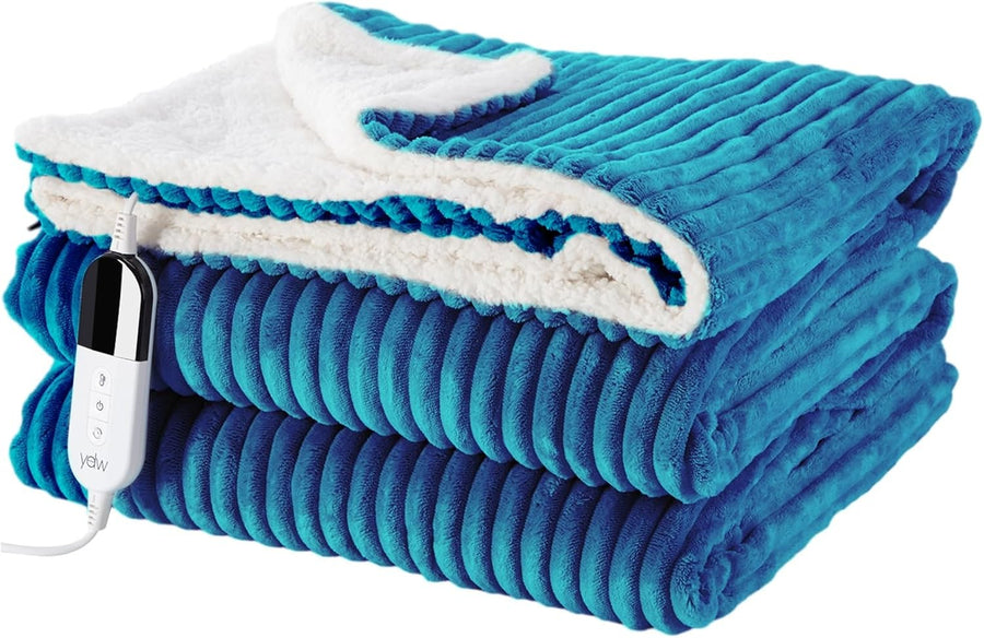 Teal Electric Heated Throw Blanket Double Sherpa 6 Heat Auto Off Washable