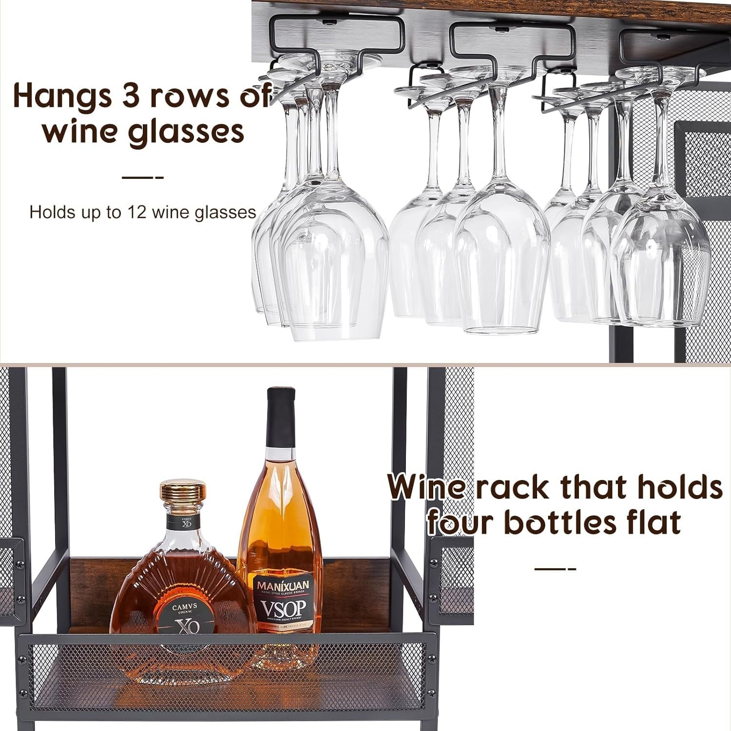 Freestanding Bar Stand with Glass Holder, 6-Tier Liquor Display Shelf Vintage