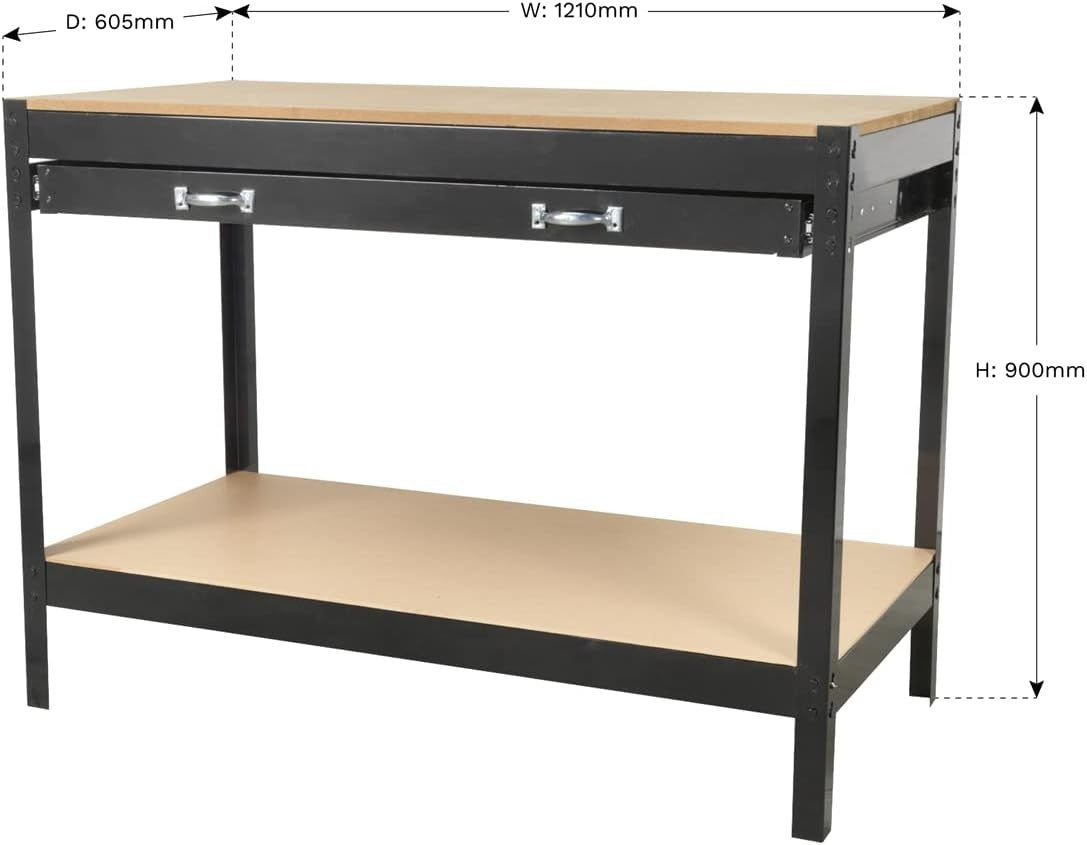 Workbench 1.2m with Drawer MDF Top Boltless Assembly 100kg Capacity