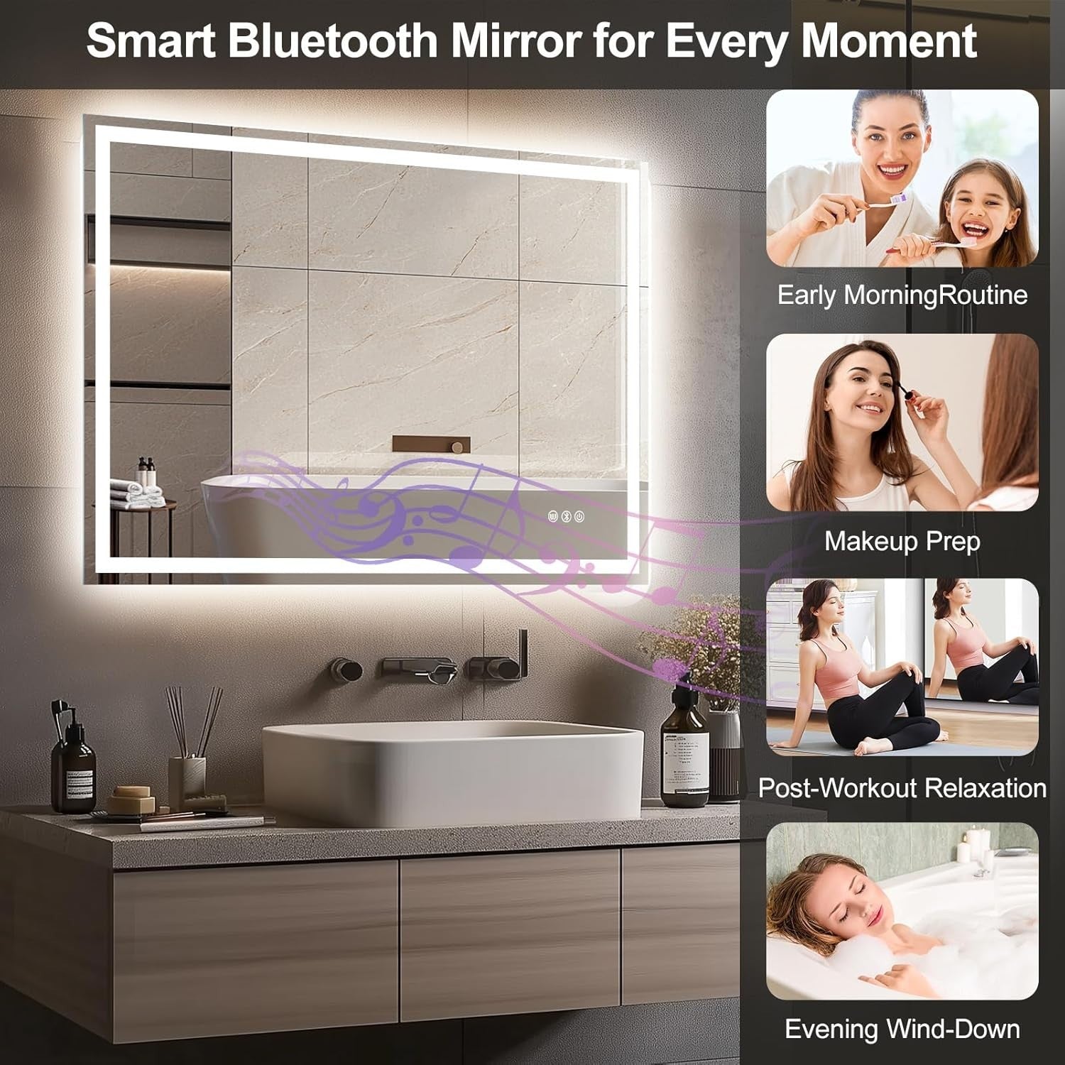 LED Bathroom Mirror 100x70cm Bluetooth Anti-Fog Lighted Touch IP54