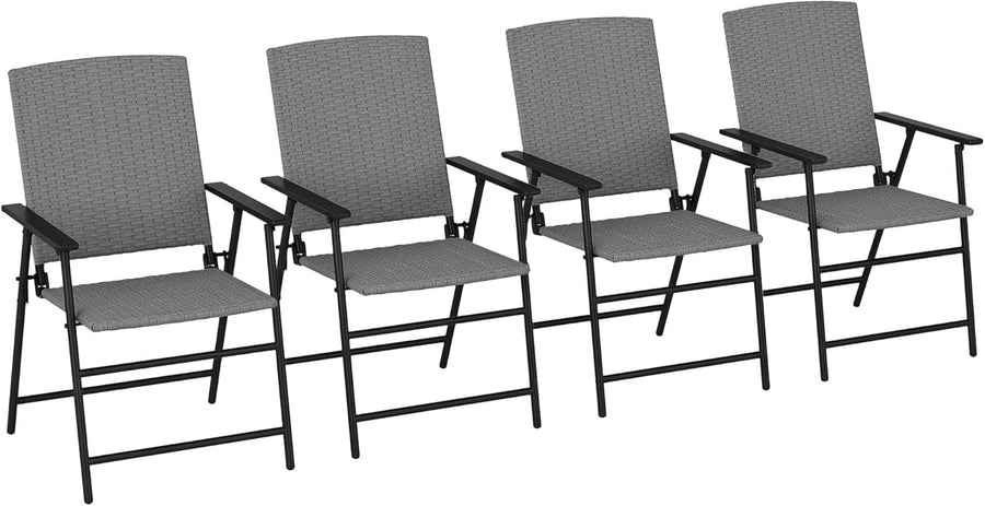 Set of 4 Folding Garden Chairs High Back Rattan Patio Dining Seating