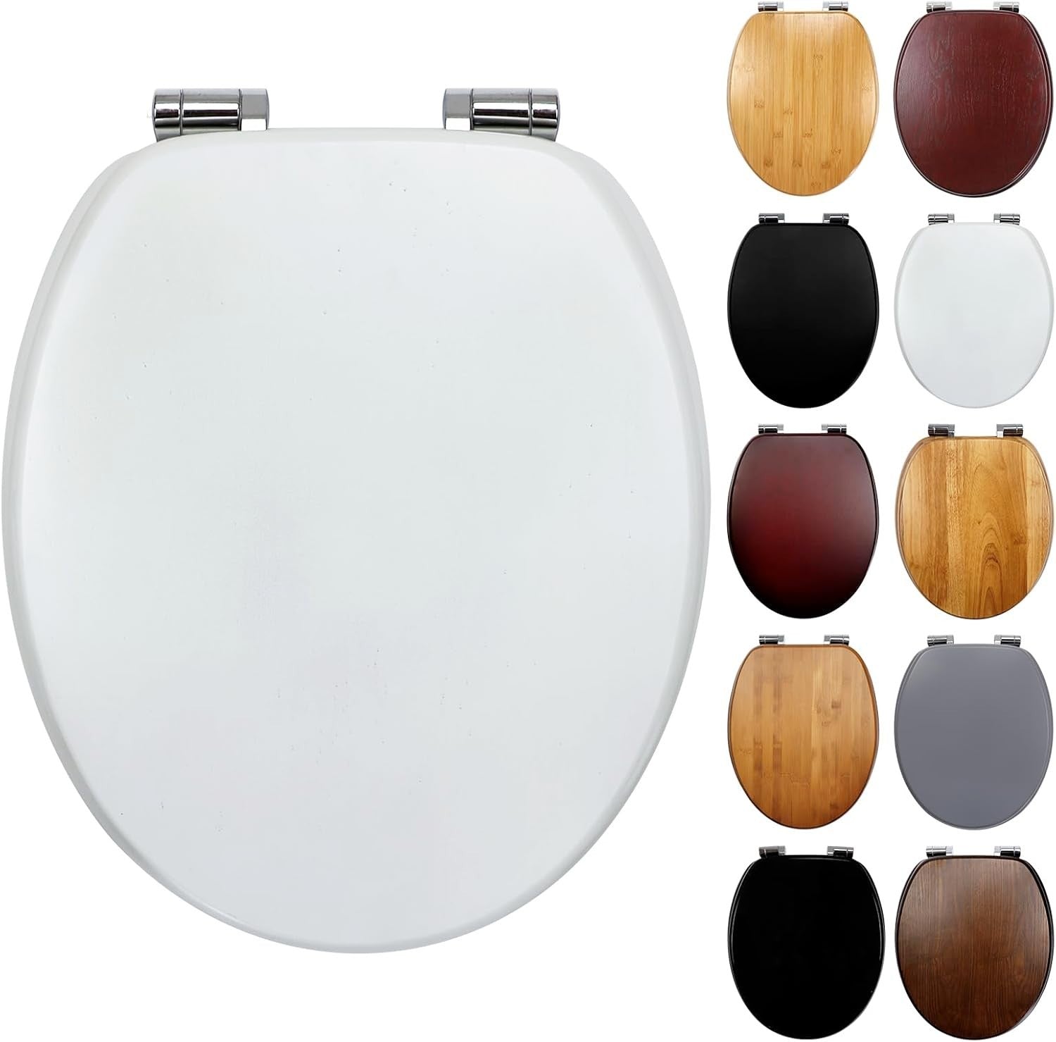 Plywood Wooden Toilet Seat Soft Close Solid Wood Lid Easy Clean Metal Hinges