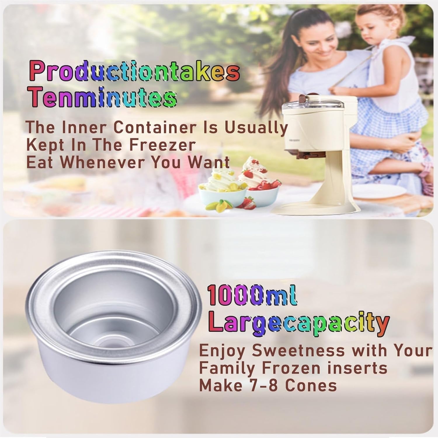 Slush Maker Soft Serve Ice Cream Machine 1L Automatic Home Dessert