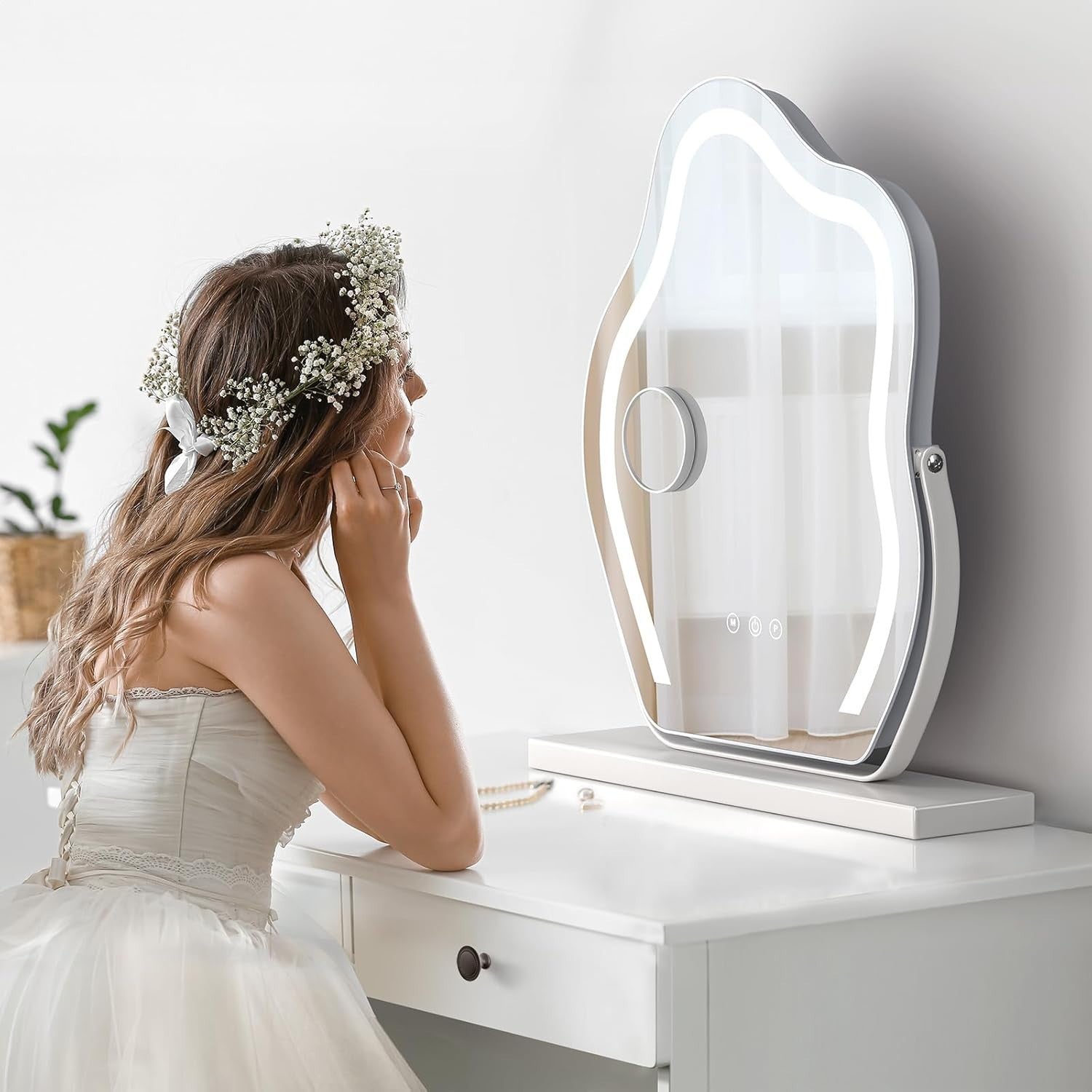 LED Cloud Vanity Mirror 50x50cm Touch Rotating Lighted Makeup Mirror