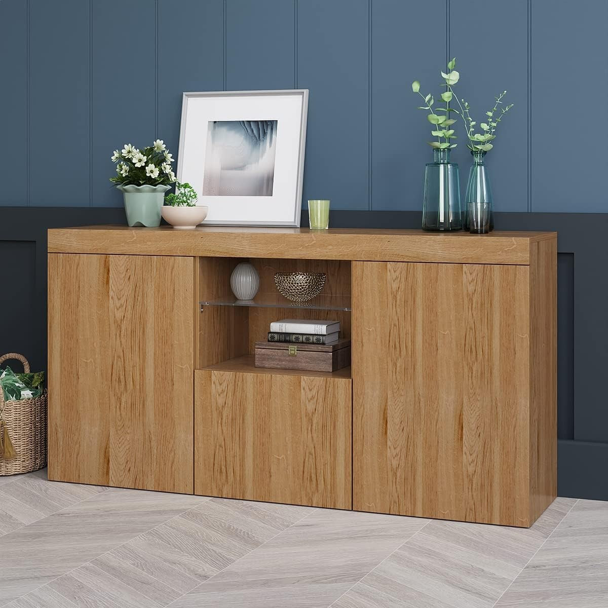 Oak Sideboard Cabinet 3 Door TV Unit Storage Cupboard for Living Room