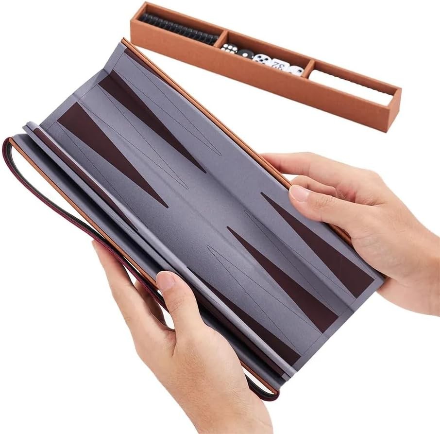 Travel Backgammon Set Foldable Board Chess Checkers Portable Game for Adults